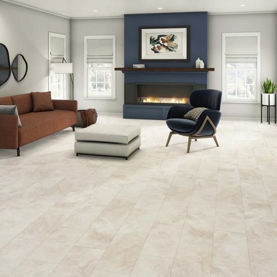 Champagne Limestone Waterproof Rigid Core Luxury Vinyl Tile - Foam Pad