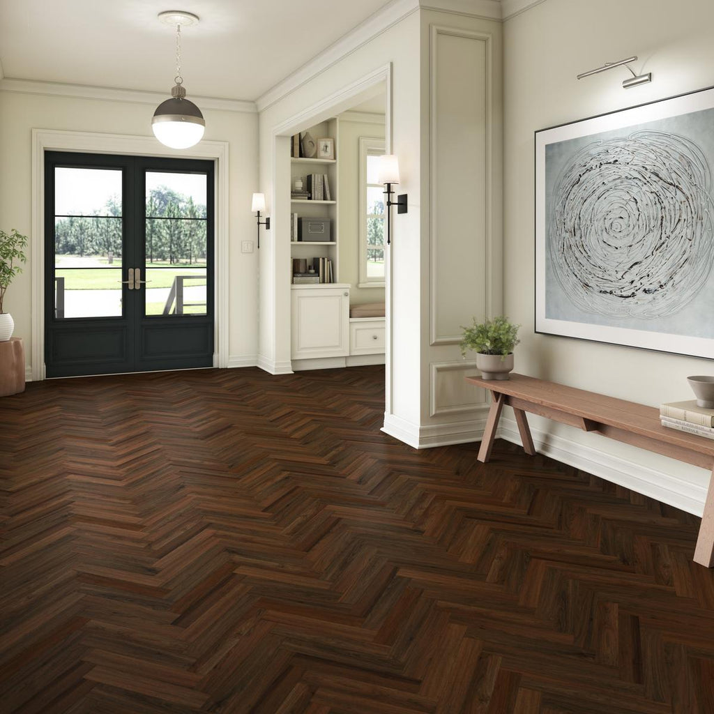 Ludlow Herringbone Waterproof Rigid Core Luxury Vinyl Plank - Cork Pad