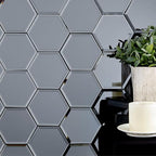 Carbon Reflection Hexagon Glass Mosaic