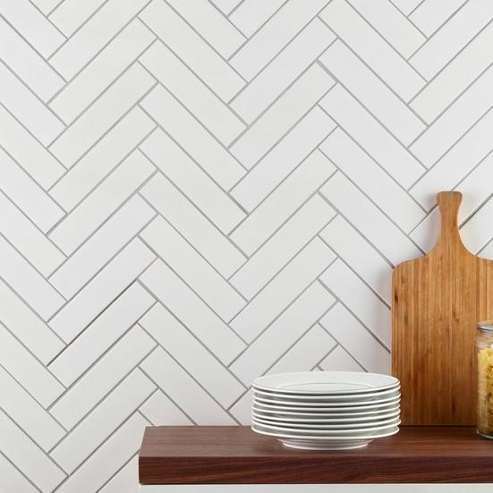 White Herringbone Unglazed Porcelain Mosaic
