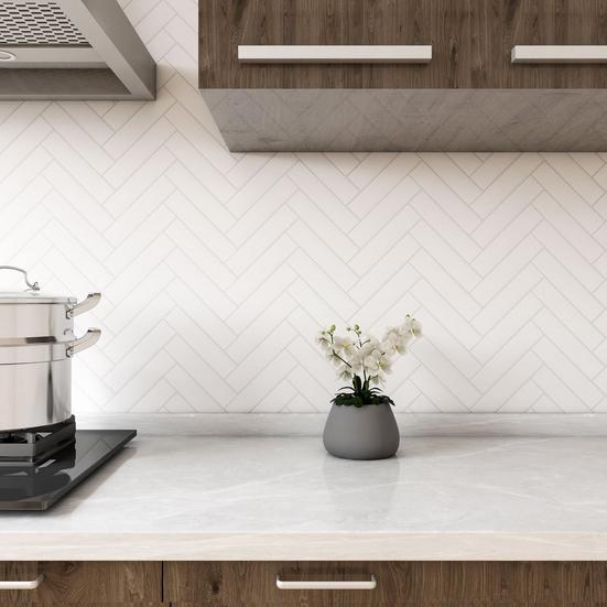 White Herringbone Unglazed Porcelain Mosaic