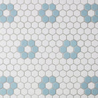 Unlgazed Blue Flower Porcelain Hexagon Mosaic