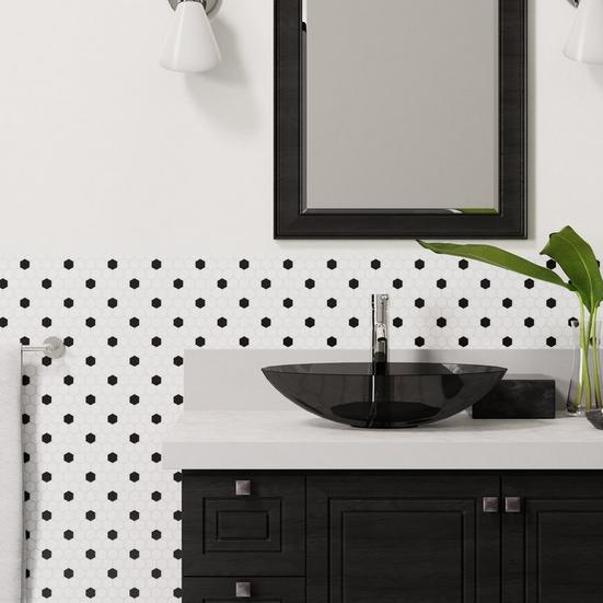 White and Black Hexagon Polished Porcelain Mosaic