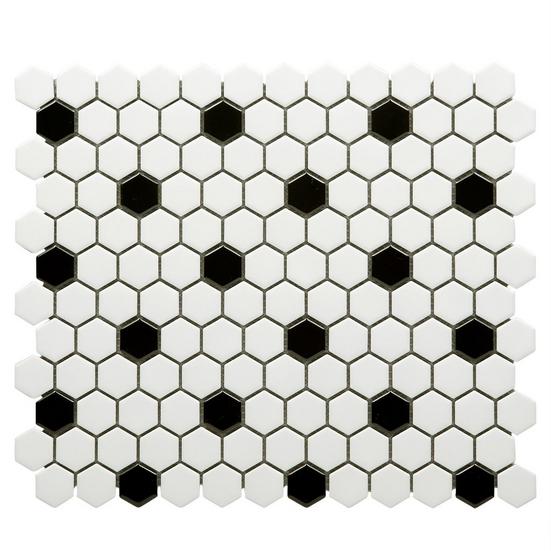 White and Black Hexagon Polished Porcelain Mosaic