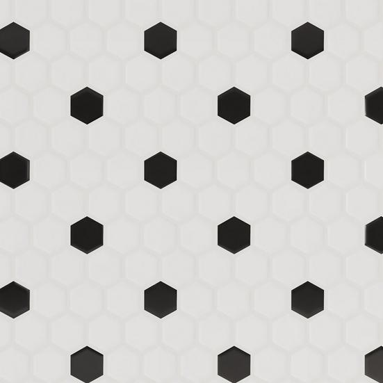 White and Black Hexagon Polished Porcelain Mosaic