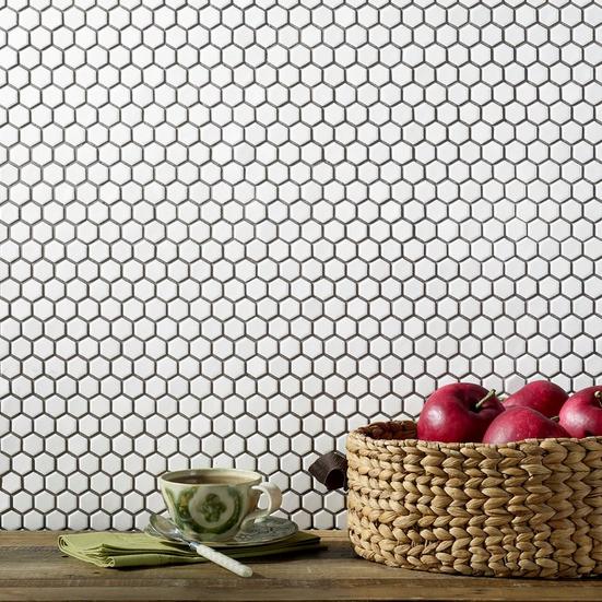 White Small Hexagon Polished Porcelain Mosaic