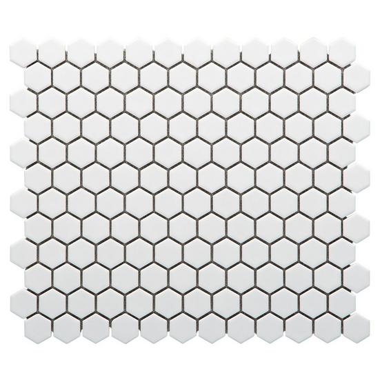 White Small Hexagon Polished Porcelain Mosaic