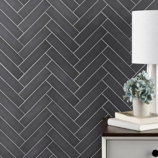 Unglazed Charcoal Herringbone Porcelain Mosaic