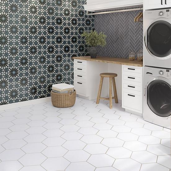 Unglazed Charcoal Herringbone Porcelain Mosaic